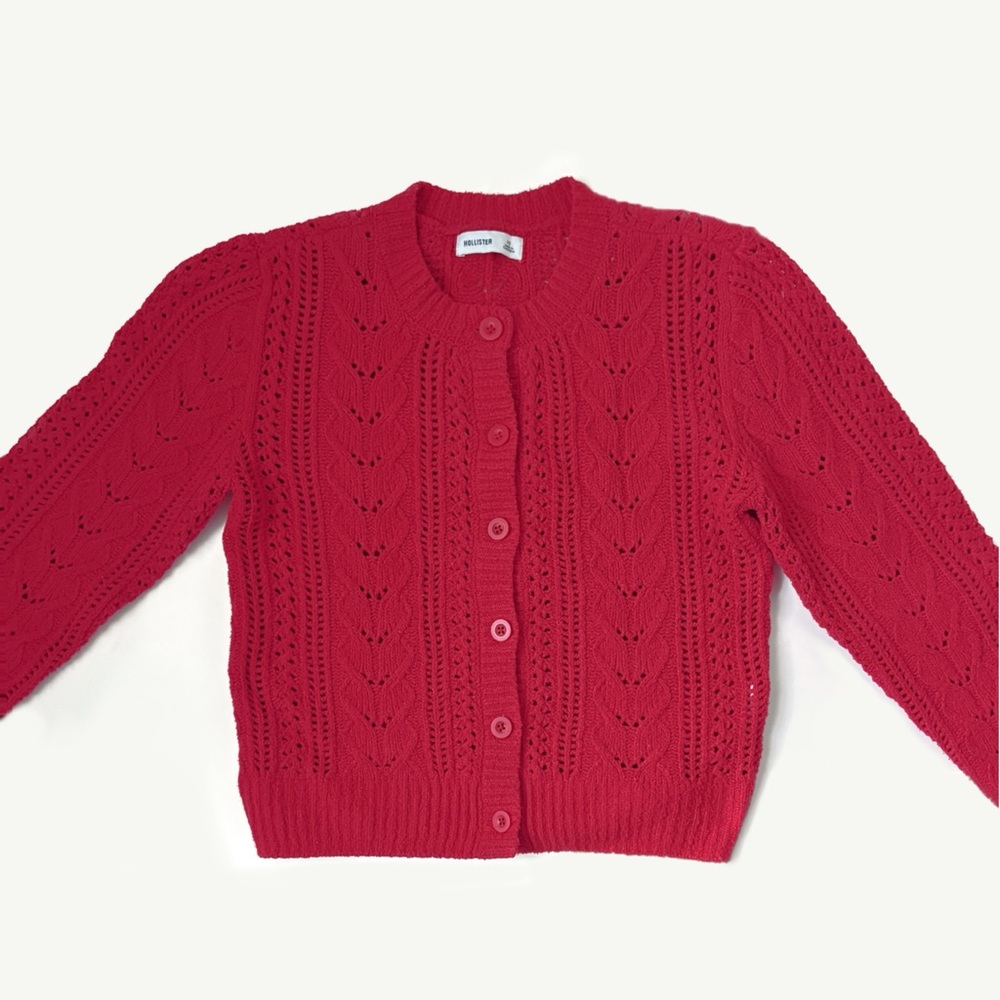 Hollister Comfy Cloud Cable-Knit Cardigan in Red